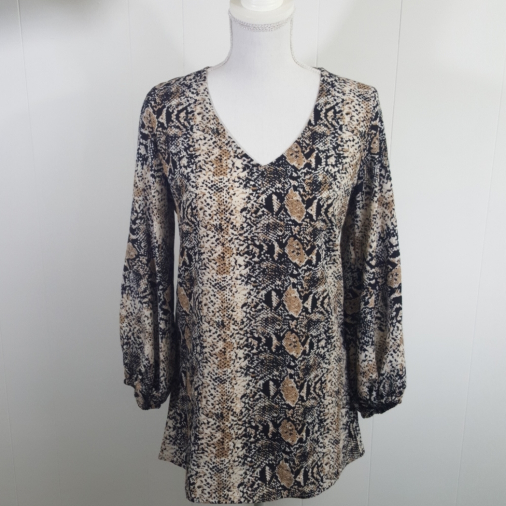 Belongsci Snake Print Boho Blouse NWT Women’s Small Balloon Sleeve